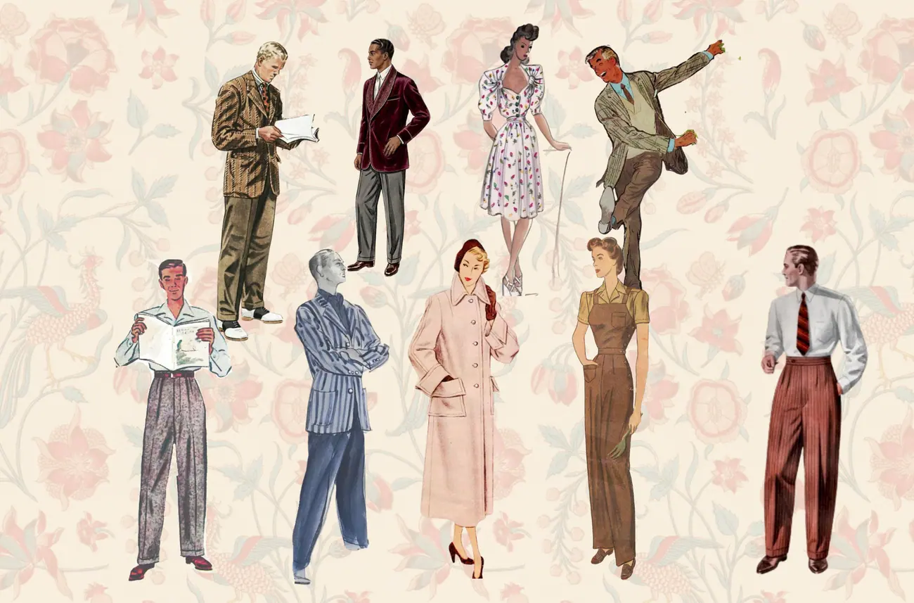 The nine members of the troupe, illustrated as 1940s paper dolls